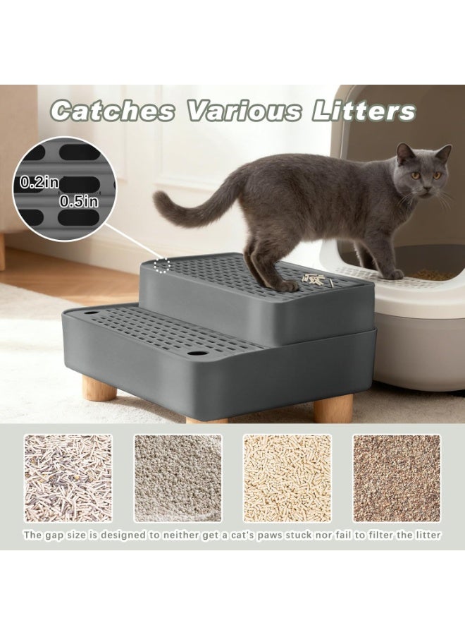 Meetion Elevated Cat Ramp for Litter Box, 2 Steps Cat Pedal Step Stool with Wooden Base, Detachable Double Layered Cats Litter Trapper, Suitable for Small&Elderly Cats, Non-Slip(Dark Grey) - Image 5